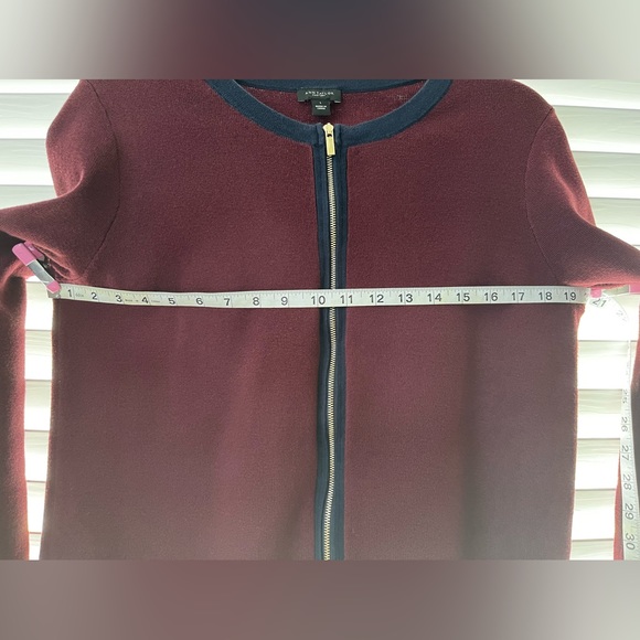 ANN TAYLOR, gold zipper front, cardigan. - Picture 8 of 12